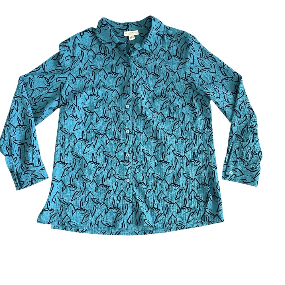 Appleseed's Shirt Women's Long Sleeve Button Down Blue Gauzy‎ Size OX